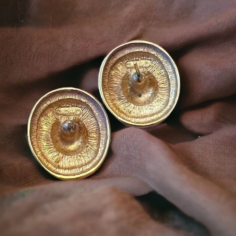 Christian Dior Hammered Gold Tone Round Stud Earrings - Picture 2 of 5